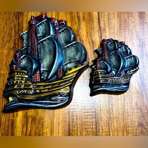 Vintage rare set of Chalkware boats ship nautical wall decor